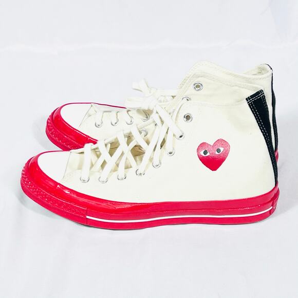 Converse Comme Garcons Men 9 Women 11 Chuck Taylor 70 PLAY White Red Midsole New - Picture 4 of 10